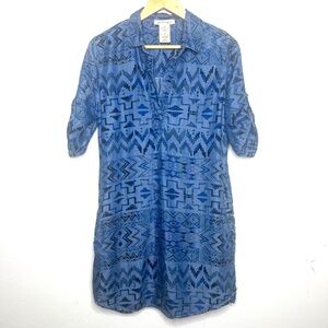 Philosophy Chambray Shirt Dress with Aztec Print, size Medium